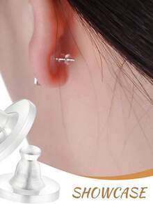Chốt chặn khuyên tai, nút chặn khuyên tai silicone, nút chặn khuyên tai cao su trong suốt, nút tai mềm có đệm, nút chặn khuyên tai silicone thay thế ít gây dị ứng (20/50/100 cái) - Trong sáng - Xem 5
