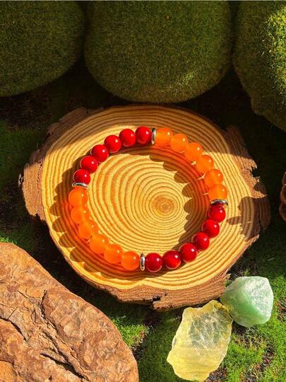 8mm Orange Quartz Red Gradient Elastic Beaded Bracelet, Natural Texture Wealth Gemstone Wrist Ornament, Smooth Polished Round Bead Hand Chain, Elastic String Adjustable Wrist Accessory, Gradient Color Fashion Wrist Jewelry, Elegant Blessing Meaning Hand Decor, Comfortable Stretch Design Daily Wearing Bangle, Premium Natural Stone Craft Hand Accessory Suitable For Daily Leisure Social Gathering Dating Dinner Party Casual Daily Scenes, Classic Gemstone Styling Wrist Charm, Meaningful Blessing Style Beaded Bracelet Ideal For Personal Daily Wear And All Occasion Elegant Present Giving