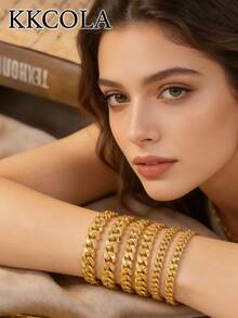 KKCOLA 1 Pc Fashionable And Versatile Mesh Chain Thick Bracelet With Floral Design.For Festivals. Gift For Your Loved One. Hotly Sold In The Middle East - Gold - View 2