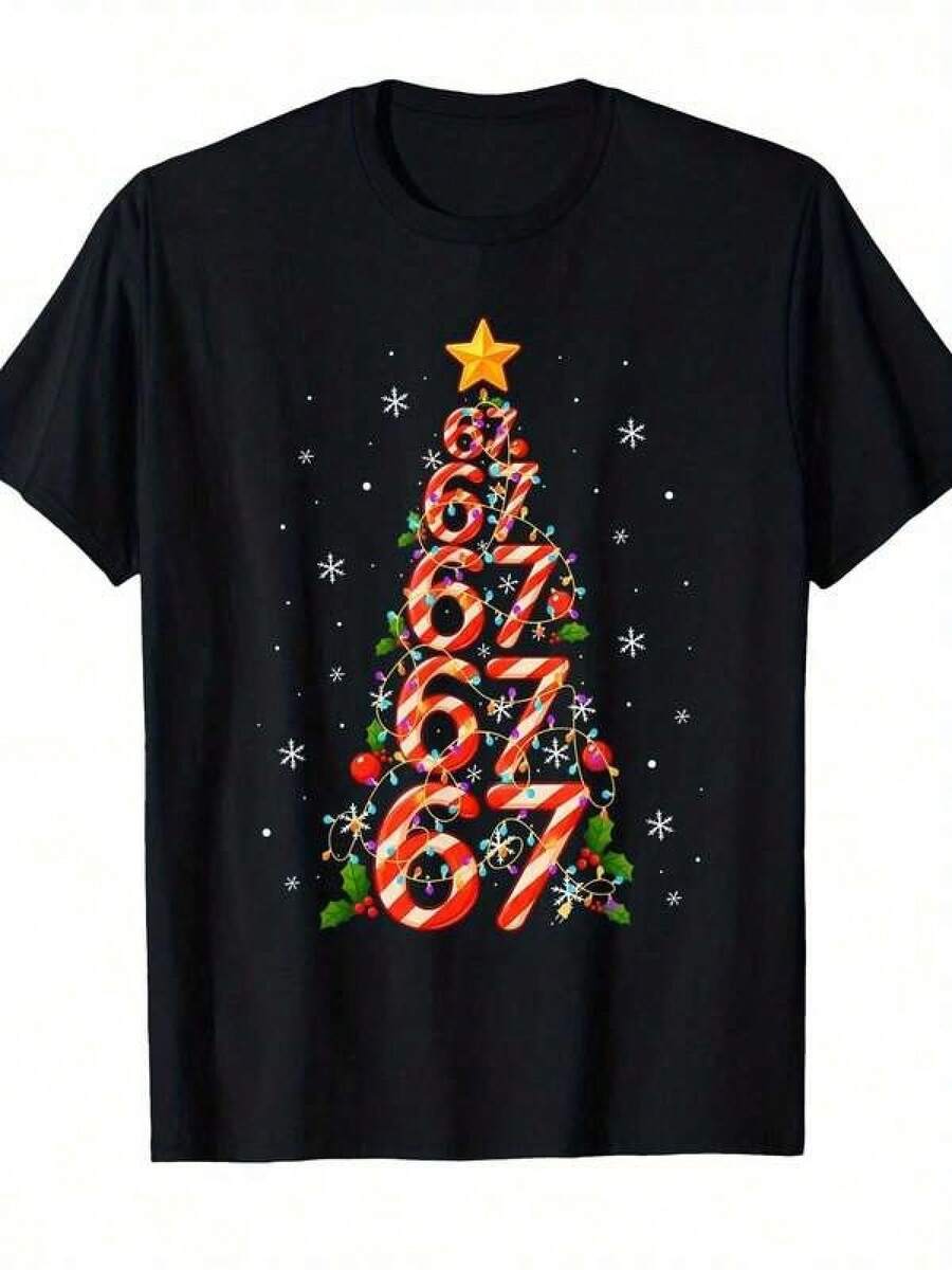 Funny Meme T-Shirt With Numbers 6 And 7 - Joke Design 67, Casual 100% Cotton T-Shirt For Men And Women, Birthday Gift Idea, Sizes S-XXXL, Single-Sided Print (Short Sleeve, Crew Neck) For Year-Round Wear And Humor - 黑色 - 查看 1
