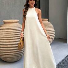 . . Vestido estilo bohemio vintage con espalda descubierta y corte evasé, de elegante color albaricoque, adecuado para el Día de San Valentín, la playa y las vacaciones de verano - Mostaza Amarilla - Ver 5