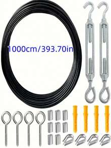 Black-Coated Steel Cable, Light String Hanging Kit. Black-Coated Cable, Steel Wire Rope, Suitable For Pull-Up Training, Easy Installation, Durable Steel Cable. Suitable For Outdoor Light Guides, Clotheslines, String Lights, And - Black - View 6
