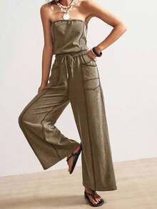 Mono de punto para mujer SUN con bolsillos y cordón ajustable - Marrón - Ver 7