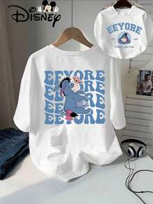 Disney Licensed, Best-Selling Women's Print: Minnie Mouse Head, Diamond Sparkle, Bow, Fashionable And Cute Printed Short-Sleeved Crew Neck T-Shirt. Crew Neck, Casual, Comfortable, Stylish, And Versatile, Suitable For Spring, Summer, And Autumn. Optimistic Design, Elastic Fabric. - 白色 - 查看 1