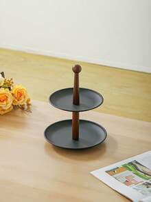 1 pieza, Soporte de servir de 2 o 3 niveles con varilla de soporte de madera, bandeja de exhibición de postres, frutas, pasteles, para té y decoración del hogar - Multicolor - Ver 14