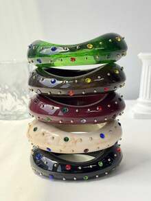 Pulsera asimétrica de resina con cuentas de cristal y metálicas de colores, pulsera versátil de verano Y2K, joyería casual y apilable para vacaciones, accesorio delicado de estilo bohemio - Multicolor - Ver 5