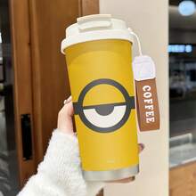 Miniso Minions One-Eye Logo Yellow Background Insulated Coffee Cup With Wrist Strap,Stainless Steel, Coffee Cup With Lid,Dual-Drink Design, And Durable - Multicolor - View 1