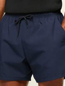 AHTELB Men's Solid Color Printed Shorts, Summer Zipper Elastic Sports Shorts, Quick-Dry Ice Silk Shorts, Suitable For Running, Training, Fitness, Basketball - Navy Blue - View 4