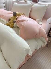 3pcs Blue & White Patchwork Soft Cotton Duvet Cover Set - White - View 4