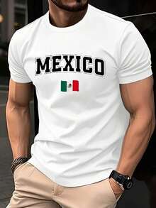 Camiseta gráfica para hombres con diseño de la bandera de México, perfecta para uso diario y regalos, 100% algodón, estilo unisex, nueva llegada, ideal para atuendos casuales y ocasiones festivas, ropa temática mexicana de moda, cómoda y duradera, mejora tu guardarropa con esta camiseta elegante, 100% algodón. - Blanco - Ver 1