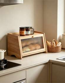Lnrkai Bamboo Bread Box Farmhouse Style Kitchen Counter Corner Storage Organizer Vintage Decor For Homemade Bread Toast - Single Layer - View 3