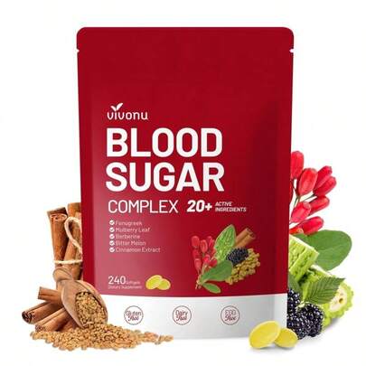 VPOAJ VIVONU BLOOD SUGAR COMPLEX –Blood Sugar Balance | Antioxidant Support | Metabolic Support | Enhanced Absorption | Bitter Melon + Turmeric + Cinnamon + Mulberry Leaf + Berberine + Fenugreek | 240 Capsules Per Bag