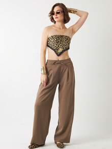 Women's Wide Leg Trousers In Vison – Elasticated Drawstring Waist, Flowy Fit - Mocha Brown - View 3
