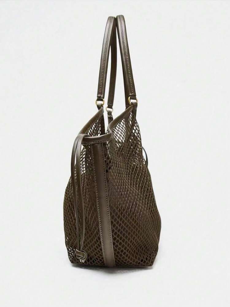 Dedoo "Woven Mesh Tote Bag - Spacious Women's Shoulder Bag For Spring/Summer (Casual Boho-Chic Commuter In Signature Silhouette)" - Green - View 4