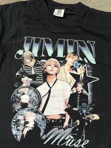 Unisex Tie-Dyed T-Shirt With JIMIN MUSE Print, A Short-Sleeved Garment Suitable For Home, Daily Wear, Parties And Travel, Perfect As A Gift For Friends Or Family. - 黑色 - 查看 6