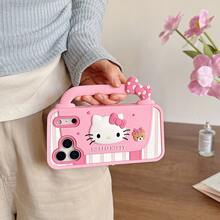 SANRIO New Creative Cute Fashion Kitty Cat, Multifunctional Handheld Phone Case Design, Elegant Phone Holder, Fashionable Striped 3D Strawberry Kitty With Pink Bow, Hello Kitty Silicone Waterproof Shockproof Material, Compatible With Apple - KT Bear Bag - View 5