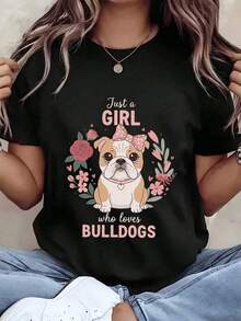 1 Piece Women's T-Shirt With Floral Design And Text "Only A Girl Who Loves Them", Round Neck, Regular Fit, Casual T-Shirt For Everyday Wear, Gift Idea, 180g 100% Cotton - 黑色 - 查看 10