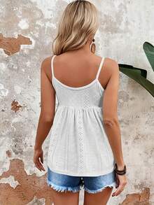 Top camisola de color sólido con bordado de malla y diseño patchwork - Blanco - Ver 2