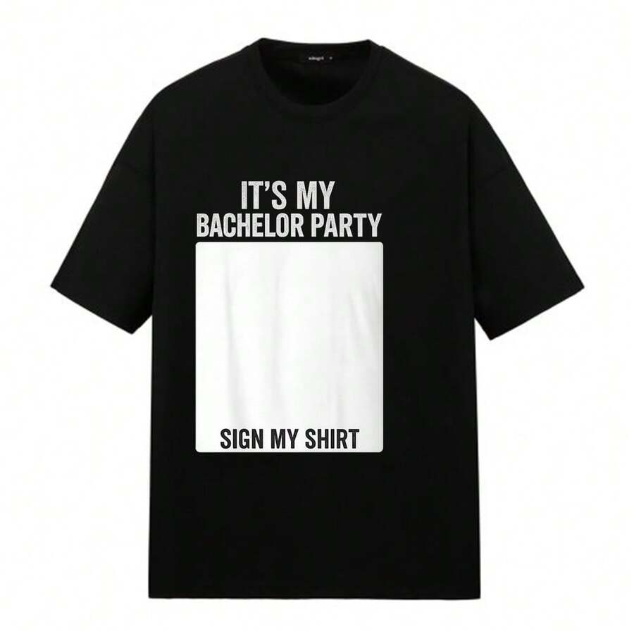 Short-Sleeved T-Shirt With Bachelor Party Print, Ideal For Wearing To Parties, Events, The Beach, Nights Out At Bars, Regular Fit, Casual Style, Comfortable And Breathable. - 黑色 - 查看 1