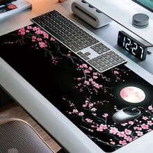 A Cute Pink Plum Blossom Gaming Mousepad And Keyboard Pad With A Moonlight Design, Suitable For PC Computers. This Laptop Protective Desk Mat Features A Durable, Non-Slip Base And High-Definition Printing. - Mouse Pad - View 2