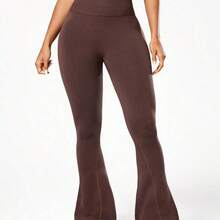 guang zhou mi qian shang mao Slayform Pantalones acampanados de cintura alta de unicolor sin costuras para mujer - Negro01 - Ver 5