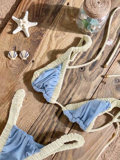 Bikinx Schattige bikini set voor dames met ruchesbandjes en hoge split, casual badpak met open rug en strikjes, geschikt voor vakantie