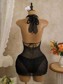 Bonvoyette Set de 3 piezas, top triangular con disco dorado de tela con textura especial de unicolor, Bottom de corte alto y mono, conjunto de traje de baño sexy para mujer, vestido de verano/primavera sexy para vacaciones, vestido transparente, vestido de cobertura de traje de baño blanco, vestido de malla transparente, vestido de playa transparente, vestido de cobertura de traje de baño de malla, vestido transparente sexy, atuendos de festival de verano para mujer, atuendo de fiesta, atuendo de playa, vestido de invitada de boda para mujer, vestidos elegantes para mujer, vestidos de cobertura de bikini - Negro - Ver 2