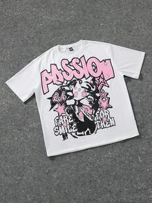 Camiseta de verano para hombre de talla grande, estilo y2k  Manfinity Streetrush, camiseta de manga corta con cuello redondo y estampado de letras y estrellas, camisetas gráficas de verano, camisetas gráficas blancas, camisetas para hombre con estampado de doble cara, camisetas gráficas, camiseta de la gira mundial, 100% algodón puro. - Blanco - Ver 6