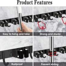 Wall-Mounted Mop & Broom Holder, Multi-Function Heavy Duty Tool Storage Rack, Broom Storage Rack, Stainless Steel Heavy Duty Hook Self-Adhesive Anti-Slip, Suitable For Home Kitchen, Garden, Laundry Room, Garage Gardening Tools, Heavy Duty Laundry Room, Garage Storage Rack - Multicolor - View 8