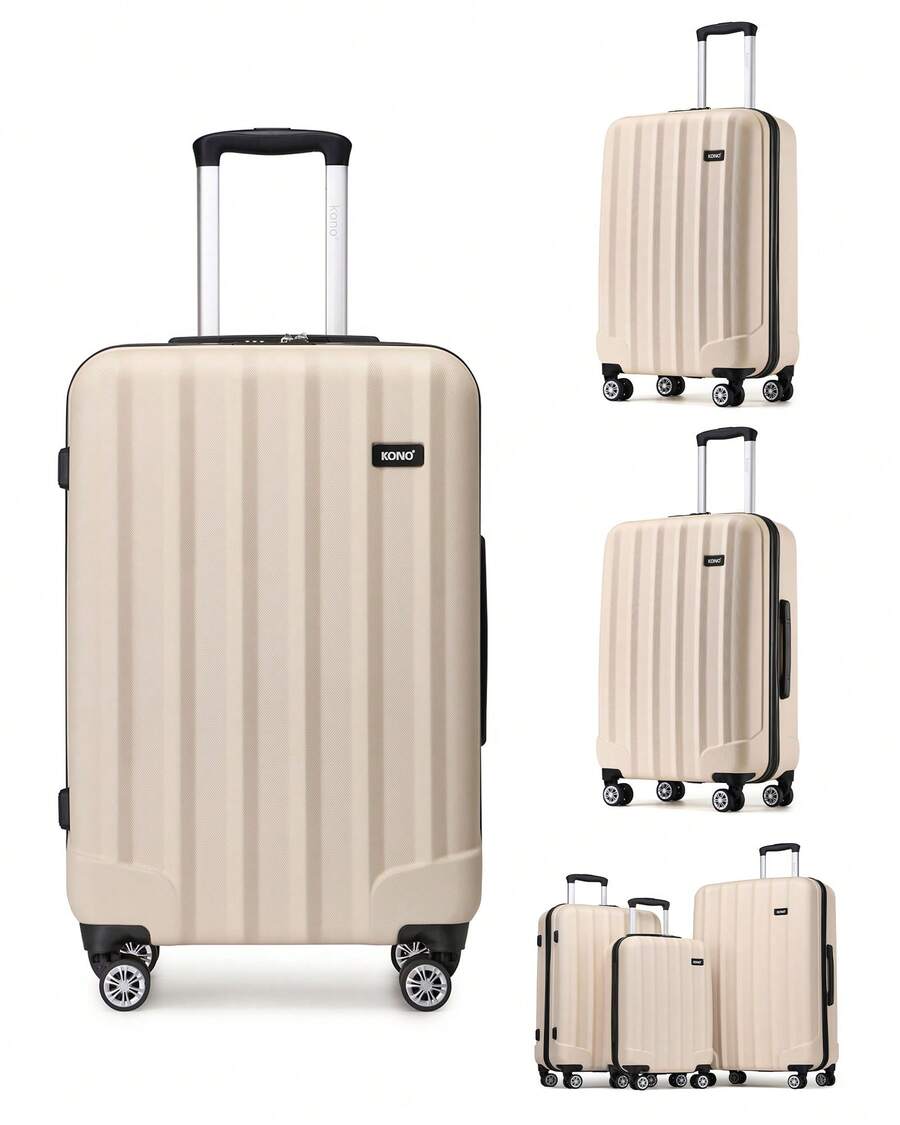 Cabin Luggage Carry On Suitcase 19 24 28 Inch ABS Hardshell TSA Lock 360 Spinner Wheels Lightweight 3 Piece Set Hand Check In Travel Unisex Sizes - Beige - View 1