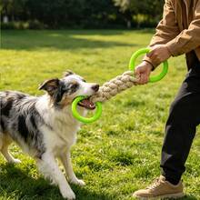 Large Dog Tug Of War Toy, Knotted Rope Toy With Rubber Rings On Both Ends, Dog Training Toy - Green - View 1