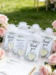 150/60/30pcs Wedding Mini Candle Gift Set, Includes White Heart-Shaped Candles, Thank You Cards And Gift Bags, Perfect For Wedding, Gender Reveal Party, Bridal Shower And Other Celebration Favors - one-size - View 2