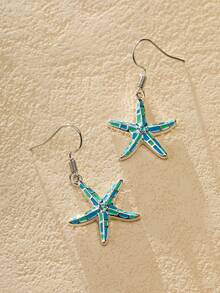 Nocturel 1 Pair Beach Vacation Style Blue Starfish Crystal Decorated Pendant Earrings For Women, Versatile Daily Wear And Gift - Blue - View 1