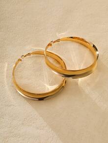 Nocturel 1 Pair Punk Oversized Wide Hoop Earrings For Women, Suitable For Party And Everyday Wear - Yellow Gold - View 2