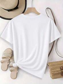 [Fashionable Letter Print T-Shirt] Women's Round Neck T-Shirt, Comfortable And Breathable, With Letter And Cartoon Print | Simple Design, Suitable For Everyday Leisure And Versatile, Showing A Natural And Elegant Style, A Must-Have For Summer Parties, Local Delivery, Daily Use. - 白色 - 查看 3