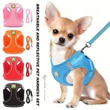 Reflective Pet Harness And Leash Set, Suitable For Dogs And Cats, Adjustable Small Dog Cat Vest Harness With Soft Mesh, Adjustable For Cats And Dogs Universal Supplies - Multicolor - View 2