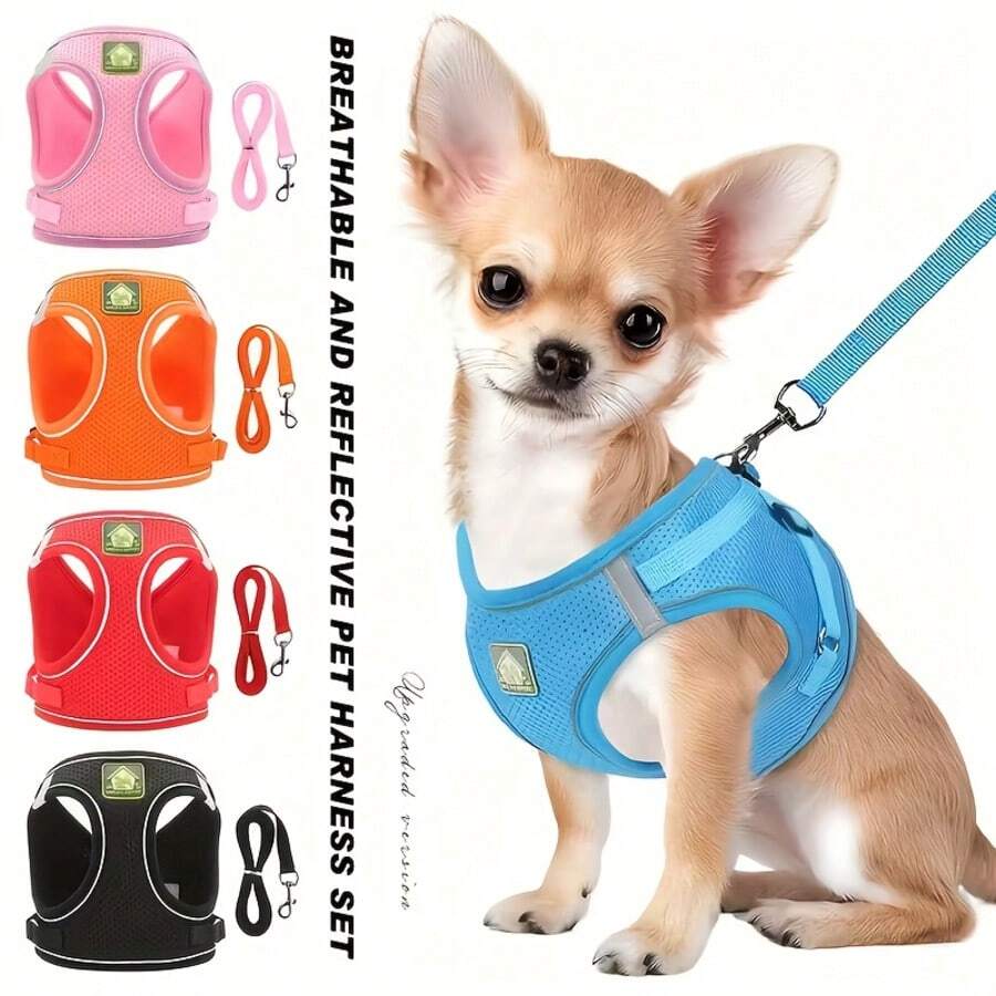 Reflective Pet Harness And Leash Set, Suitable For Dogs And Cats, Adjustable Small Dog Cat Vest Harness With Soft Mesh, Adjustable For Cats And Dogs Universal Supplies