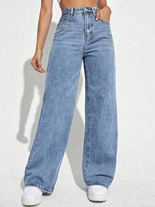 Jeans de talle alto de pierna ancha - Negro - Ver 7