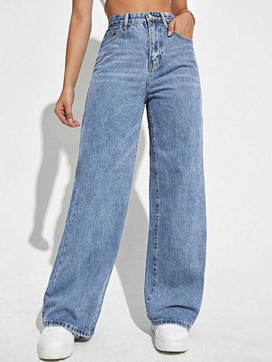 Jeans de talle alto de pierna ancha - Celeste - Ver 1