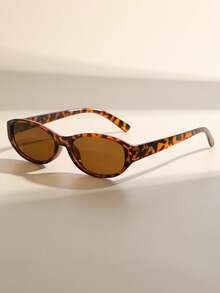 1 Pair Unisex Oval Frame Fashion Glasses, Suitable For Vacation, Travel, Beach, Daily Outfit, Photography And Various Occasions - Tortoiseshell - View 6
