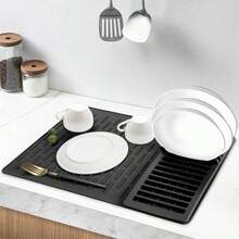 Tapete de Silicona para Secar Platos, Escurridor de Trastes para Cocina, Tapete de Secado para Encimera de Cocina, 48.5CM x 33.5CM Antideslizante Estera de Secado, Encimera, Fregadero - negro - Ver 8
