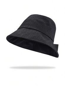 1pc White Textured Pleated Bucket Hat, Soft Milky White Tone With Unique Chic Texture, Wide Brim To Flatter Face Shape, Breathable & Comfortable For Effortless Korean Minimalist Elevated Daily Look - Fisherman's Hat - View 10