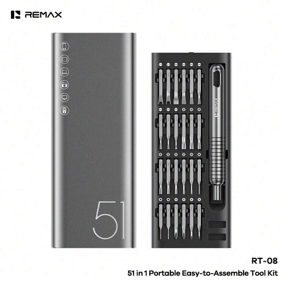 REMAX 51合1 便攜式易組裝工具組 RT-08 - 灰色的 - 查看 1