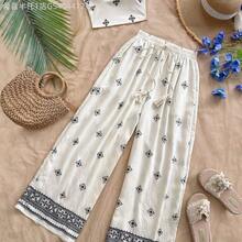 MewMuse.  Conjunto de blusa plisada elástica y pantalones de pierna ancha con estampado de bloques de color para vacaciones, conjunto de top sin tirantes y pantalones, conjunto de 2 piezas de verano para mujer, ropa de vacaciones, conjunto de 2 piezas de estilo bohemio con estampado floral para mujer - Multicolor - Ver 4