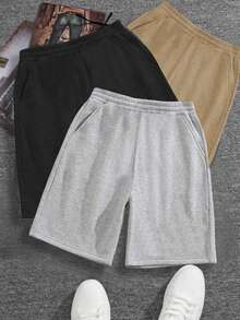 3pcs Teen Girls Casual Loose Personalized Pocket Shorts, Spring/Summer/Autumn - Multicolor - View 2