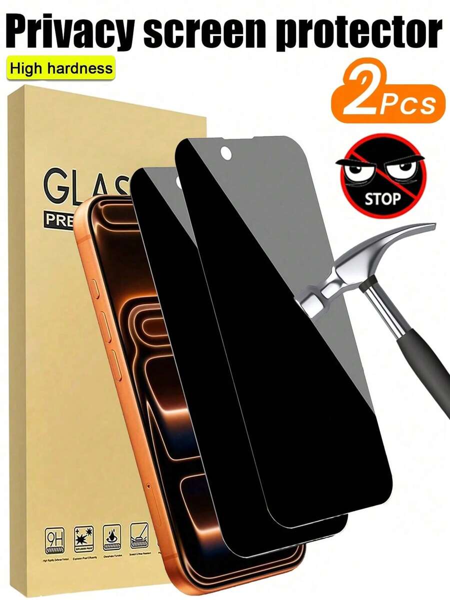 2pcs Privacy Protection Tempered Glass Screen Protector, Anti-Peeping, Anti-Scratch, Drop-Resistant, Explosion-Proof, Coating Resists Oil And Scratches, Compatible With Mobile Phone Cases. Compatible With IPhone 15/15 Pro Max/15 Pro/16 Pro Max/17Pro Max, Compatible With Pro Max, Mini, And Plus Models Of 11/12/13/14/15/16/17 Air Series. - Black - View 1