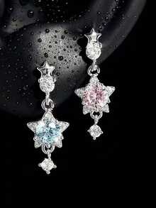 1 buah Anting Stud Bintang Berkilau Minimalis dengan Liontin dan Rumbai, Anting Serbaguna - MultiWarna - View 1