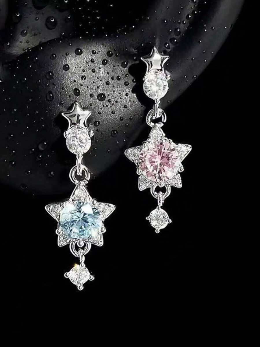 1 buah Anting Stud Bintang Berkilau Minimalis dengan Liontin dan Rumbai, Anting Serbaguna - MultiWarna - View 1