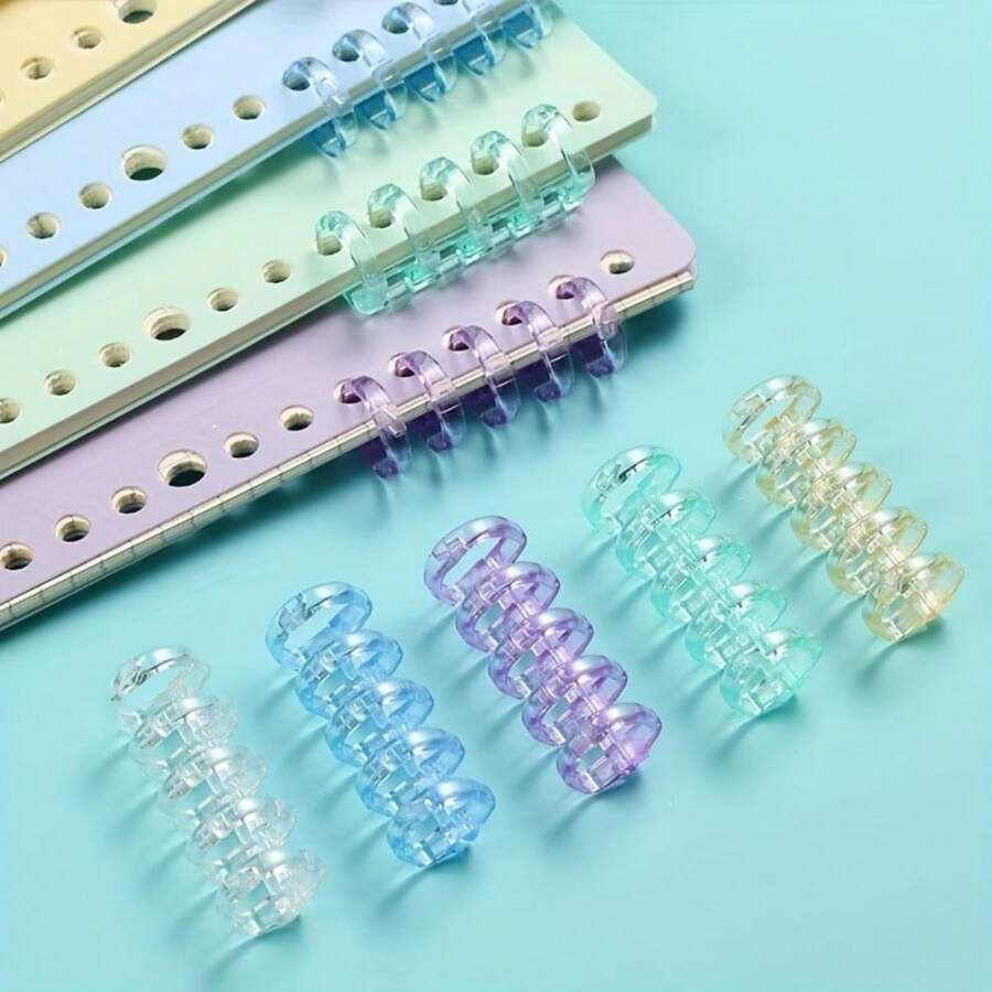 5pcs Plastic Transparent Notebook Loose-Leaf Rings Random Patterns, Up To 100pcs Paper Capacity, Suitable For Reading Enthusiasts, Document Sorting, Daily Office, Book Storage - Book Ring - View 1