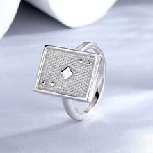 1pc S925 Sterling Silver Square A Poker Ring, Lucky Fortune Ring, 925 Plated With 18K Gold, Hypoallergenic, Suitable For Men And Women, Win Every Gamble - Silver - View 2